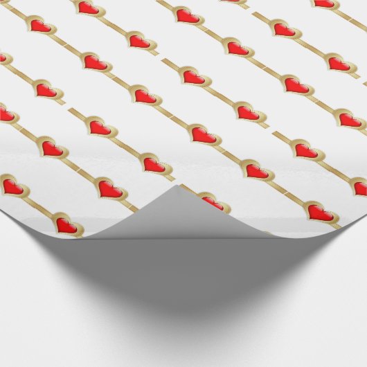 Red Hearts Gold Ribbon Geschenkpapier (Ecke)