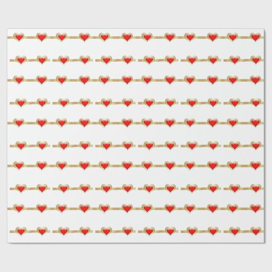 Red Hearts Gold Ribbon Geschenkpapier (Flach)