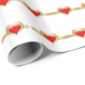 Red Hearts Gold Ribbon Geschenkpapier (Rolleneckpunkt)