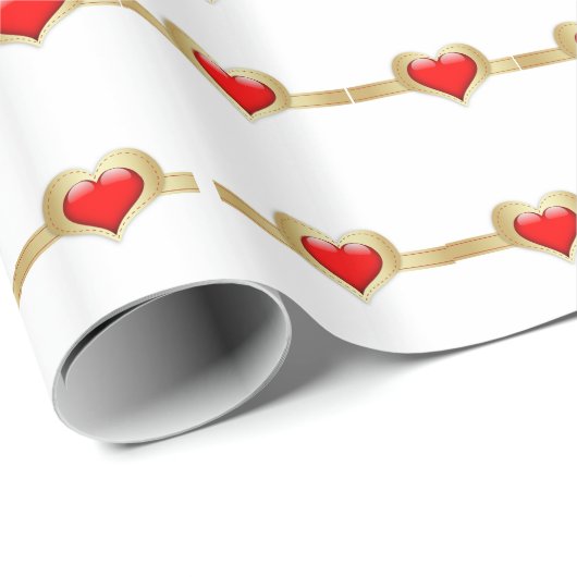Red Hearts Gold Ribbon Geschenkpapier (Rolleneckpunkt)