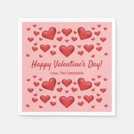 Red Hearts Happy Valentine's Day & Custom Text Serviette