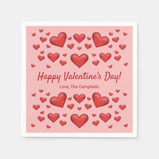 Red Hearts Happy Valentine's Day & Custom Text Serviette (Vorderseite)