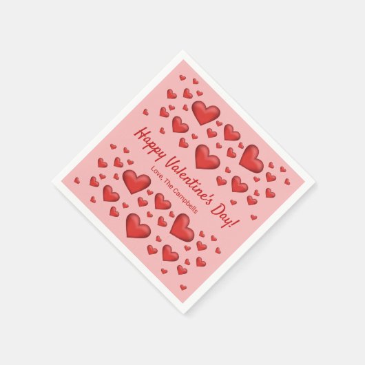 Red Hearts Happy Valentine's Day & Custom Text Serviette (Ecke)