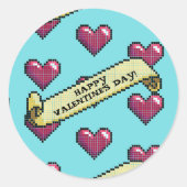 Red Hearts Happy Valentine's Day Pixel Art Muster Runder Aufkleber (Vorderseite)