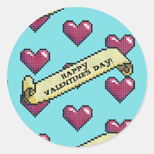 Red Hearts Happy Valentine's Day Pixel Art Muster Runder Aufkleber (Vorderseite)