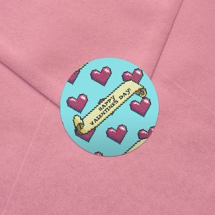 Red Hearts Happy Valentine's Day Pixel Art Muster Runder Aufkleber