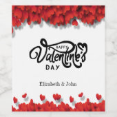 Red Hearts Happy Valentine's Day Weinetikett (Einzelnes Label)
