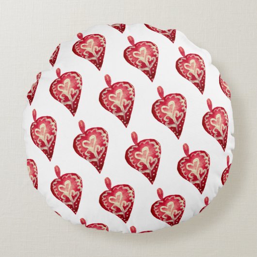 Red Hearts Holiday Toys Rundes Kissen (Vorderseite)