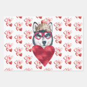 Red Hearts Husky Dog Lover Valentines Geschenk Geschenkpapier Set (Vorderseite)