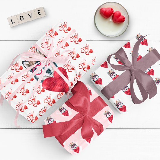 Red Hearts Husky Dog Lover Valentines Geschenk Geschenkpapier Set