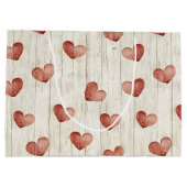 Red Hearts Imitats Wood Große Geschenktüte (Rückseite)