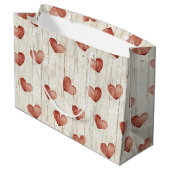 Red Hearts Imitats Wood Große Geschenktüte (Rückseite Schrägansicht)