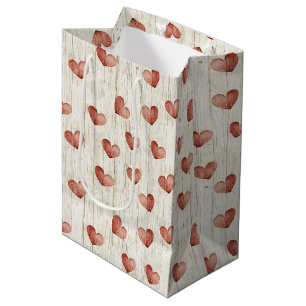 Red Hearts Imitats Wood Mittlere Geschenktüte