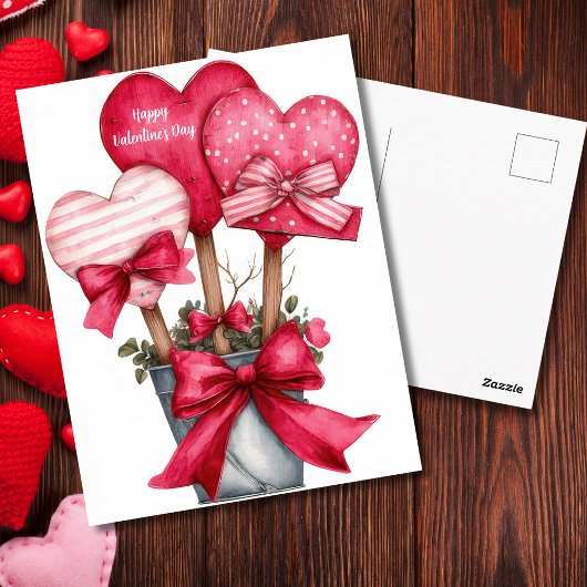 Red Hearts in a Pot Valentine`s Day Card  Postkarte