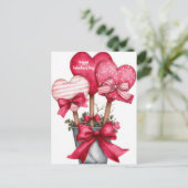 Red Hearts in a Pot Valentine`s Day Card  Postkarte (Stehend Vorderseite)