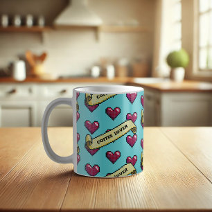 Red Hearts Kaffee Lover Retro Pixel Art Muster Kaffeetasse