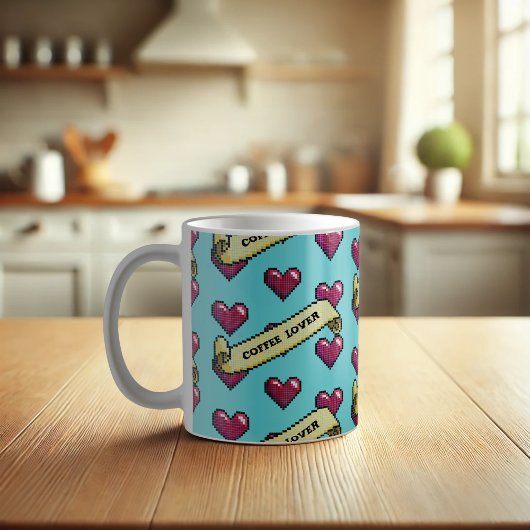 Red Hearts Kaffee Lover Retro Pixel Art Muster Kaffeetasse