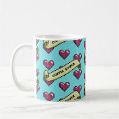Red Hearts Kaffee Lover Retro Pixel Art Muster Kaffeetasse (Links)