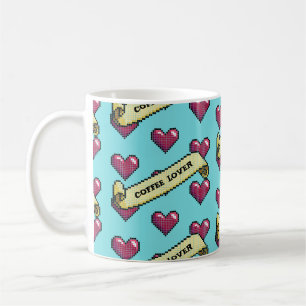 Red Hearts Kaffee Lover Retro Pixel Art Muster Kaffeetasse