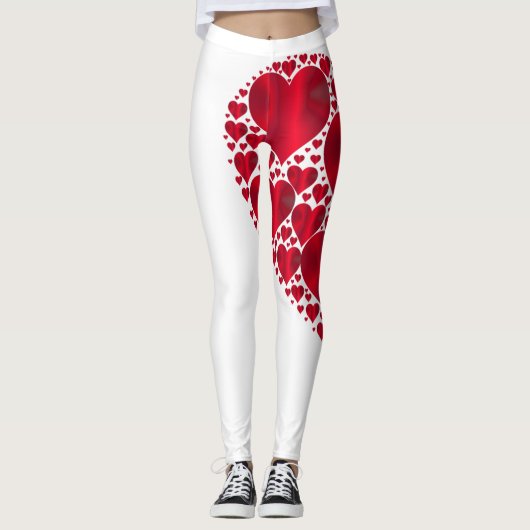 Red Hearts Lace Design auf weißem Hintergrund Leggings (Vorderseite)