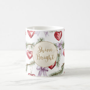 Red Hearts Lila Bows Weihnachts Gold Glitzer Kaffeetasse