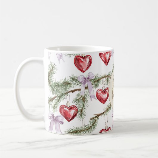 Red Hearts Lila Bows Weihnachts Gold Glitzer Kaffeetasse (Links)