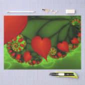 Red Hearts Lime Green Modern Abstract Fractal Art Seidenpapier (Handwerk)