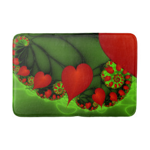 Red Hearts Lime Green Modernes Abstraktes Fraktal  Badematte