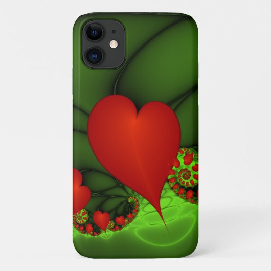 Red Hearts Lime Green Modernes Abstraktes Fraktal  Case-Mate iPhone Hülle (Rückseite)