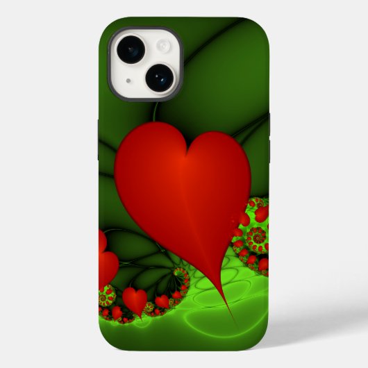 Red Hearts Lime Green Modernes Abstraktes Fraktal  Case-Mate iPhone Hülle (Rückseite)