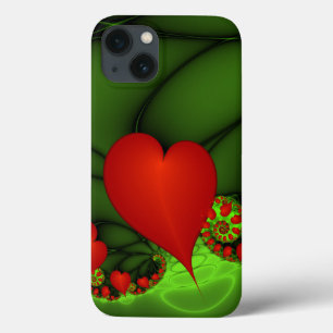 Red Hearts Lime Green Modernes Abstraktes Fraktal Case-Mate iPhone Hülle