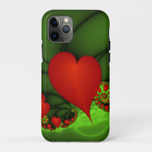 Red Hearts Lime Green Modernes Abstraktes Fraktal 
