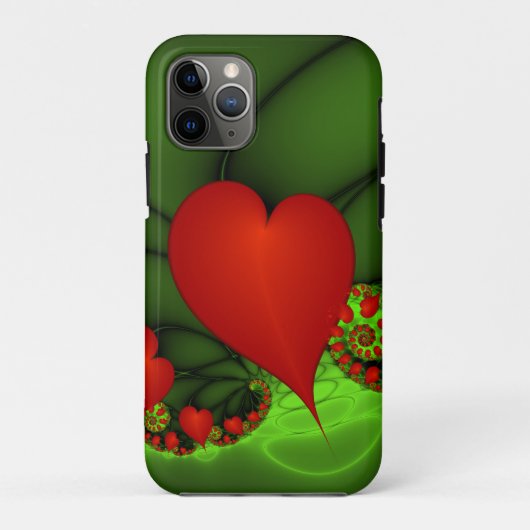 Red Hearts Lime Green Modernes Abstraktes Fraktal  Case-Mate iPhone Hülle (Rückseite)