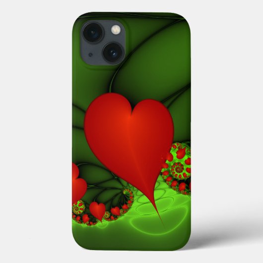 Red Hearts Lime Green Modernes Abstraktes Fraktal  Case-Mate iPhone Hülle (Rückseite)