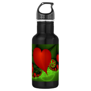 Red Hearts Lime Green Modernes Abstraktes Fraktal Edelstahlflasche