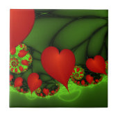 Red Hearts Lime Green Modernes Abstraktes Fraktal  Fliese (Vorderseite)