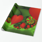 Red Hearts Lime Green Modernes Abstraktes Fraktal Geschenkpapier (Ungerollt)
