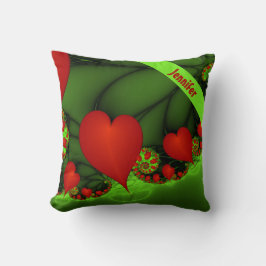 Red Hearts Lime Green Modernes Abstraktes Fraktal Kissen