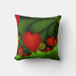Red Hearts Lime Green Modernes Abstraktes Fraktal  Kissen