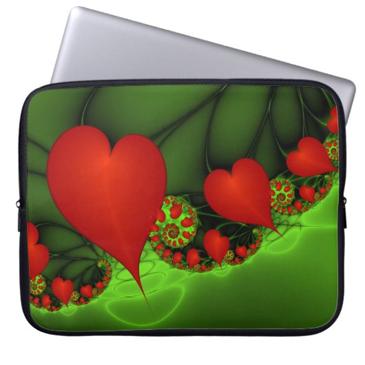 Red Hearts Lime Green Modernes Abstraktes Fraktal Laptopschutzhülle (Vorderseite)