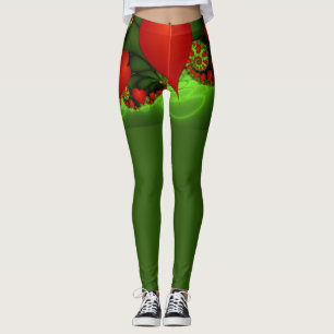 Red Hearts Lime Green Modernes Abstraktes Fraktal  Leggings