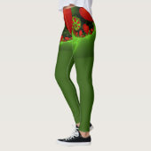 Red Hearts Lime Green Modernes Abstraktes Fraktal Leggings (Links)