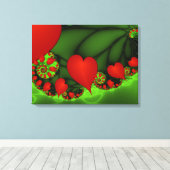 Red Hearts Lime Green Modernes Abstraktes Fraktal Leinwanddruck (Insitu (Holzboden))