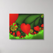 Red Hearts Lime Green Modernes Abstraktes Fraktal Leinwanddruck (Vorderseite)
