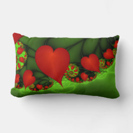 Red Hearts Lime Green Modernes Abstraktes Fraktal  Lendenkissen