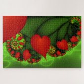 Red Hearts Lime Green Modernes Abstraktes Fraktal Puzzle (Horizontal)