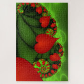 Red Hearts Lime Green Modernes Abstraktes Fraktal Puzzle (Vertikal)
