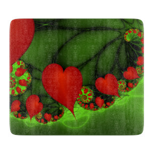 Red Hearts Lime Green Modernes Abstraktes Fraktal  Schneidebrett