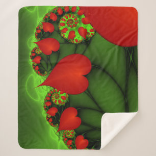Red Hearts Lime Green Modernes Abstraktes Fraktal Sherpadecke