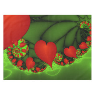 Red Hearts Lime Green Modernes Abstraktes Fraktal Tischdecke
